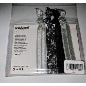 Popband Silver Gray Lace Shiny Glitter Hair Accessories Band London 4 Pack Black